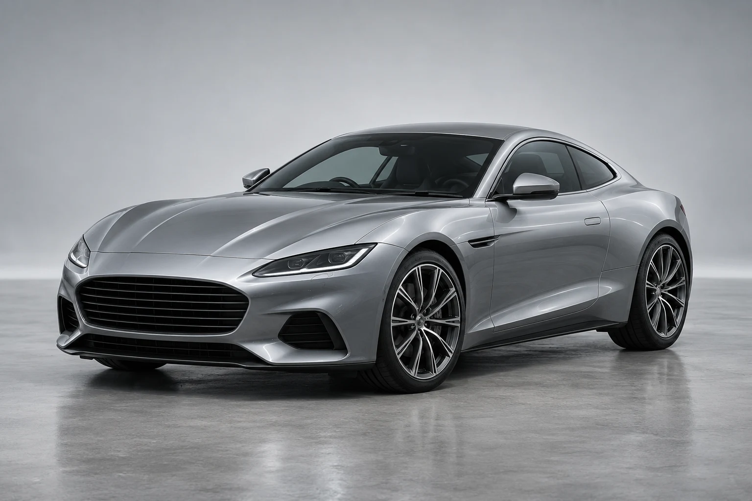 Illustrative silver coupe, full exterior view
