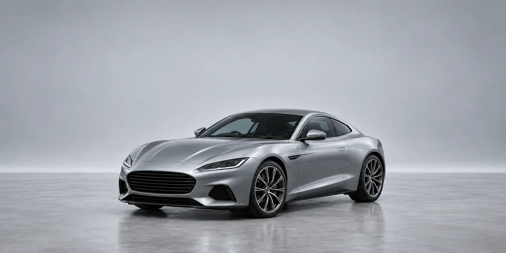 Silver coupe in a studio, illustrative motoring image